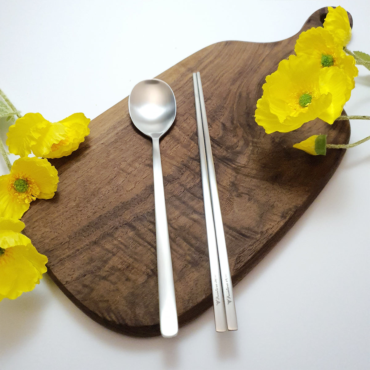 FR4(Satin) Korean Spoon & Chopsticks Set of [2/6] + Custome Engraving (Optional)