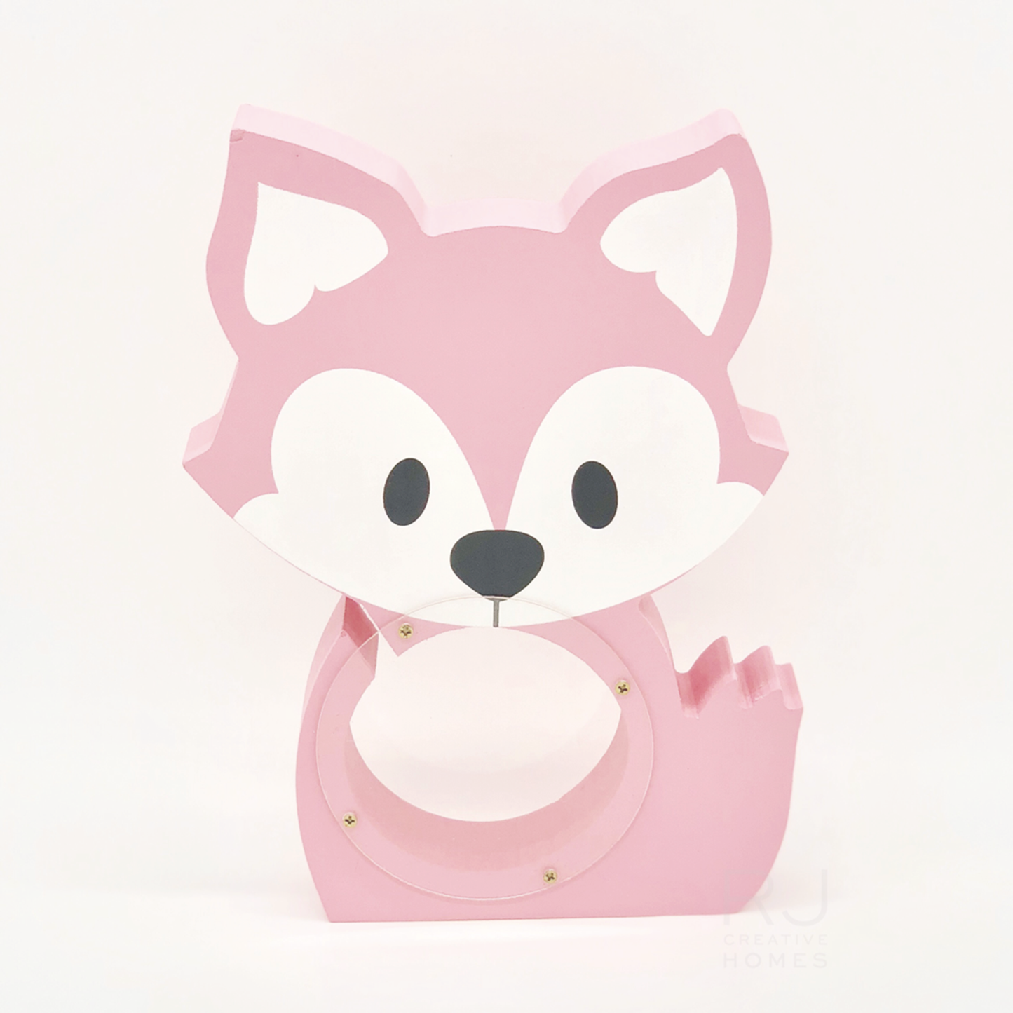 Pink fox wooden coin bank