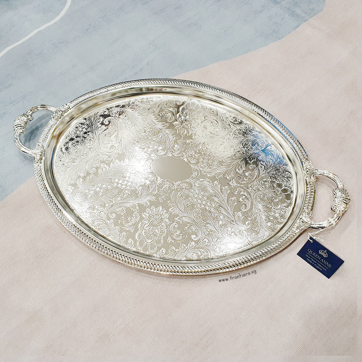 [England Silverware] Shallow Large Oval Serving Tray with Handle 505mm