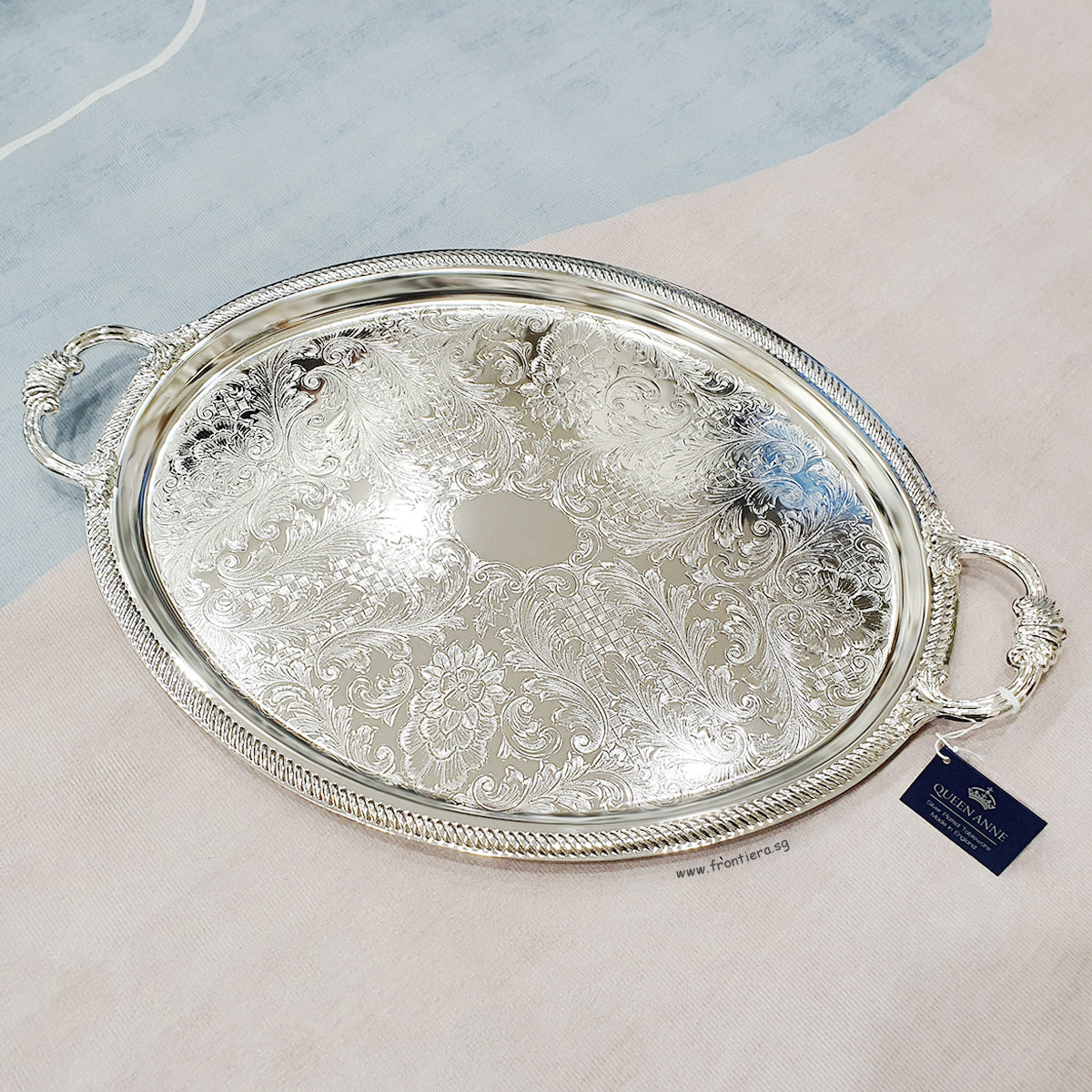 [England Silverware] Shallow Large Oval Serving Tray with Handle 505mm