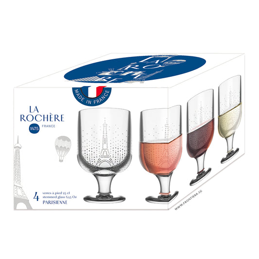 Parisienne Set of 4 Eiffel Tower Goblet Glass Ø75xH125mm, 250ml