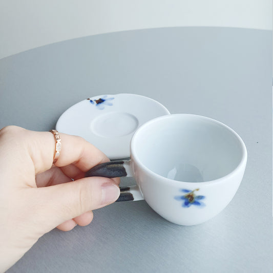 Frontiera Hand painted Sky Flower Espresso Cup & Saucer Set
