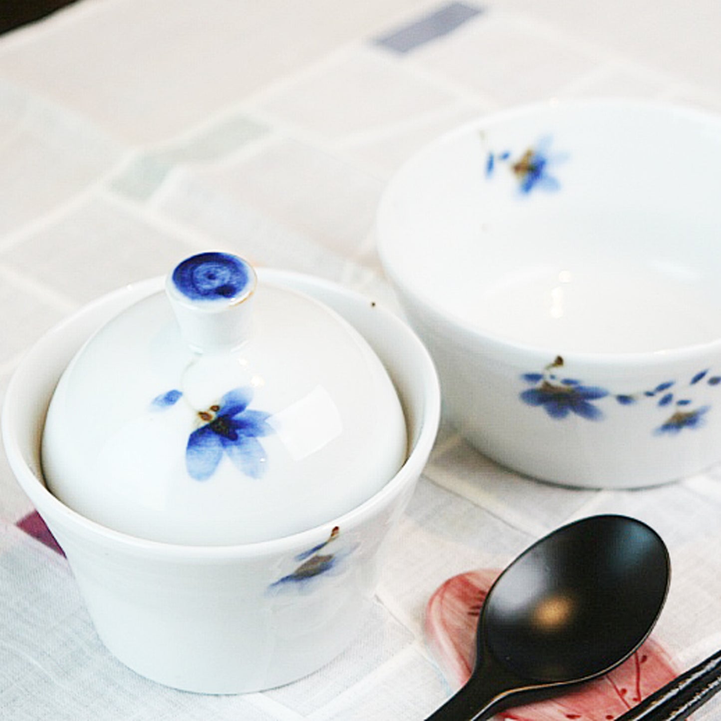 Sky Flower 3pcs Rice Bowl with Lid and Soup Bowl Set