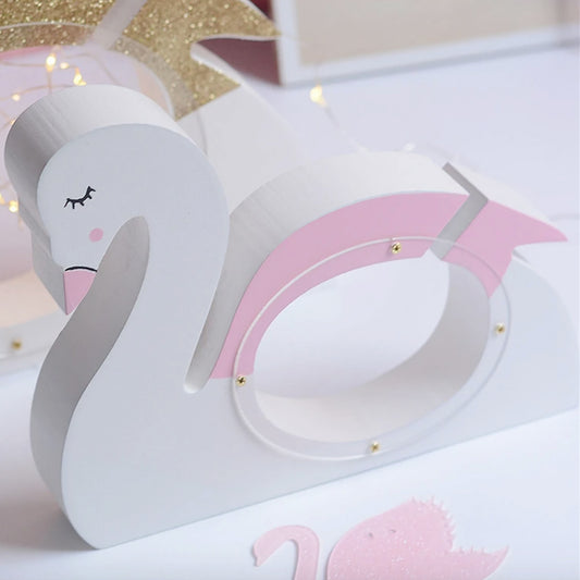 Pink swan wooden coin bank